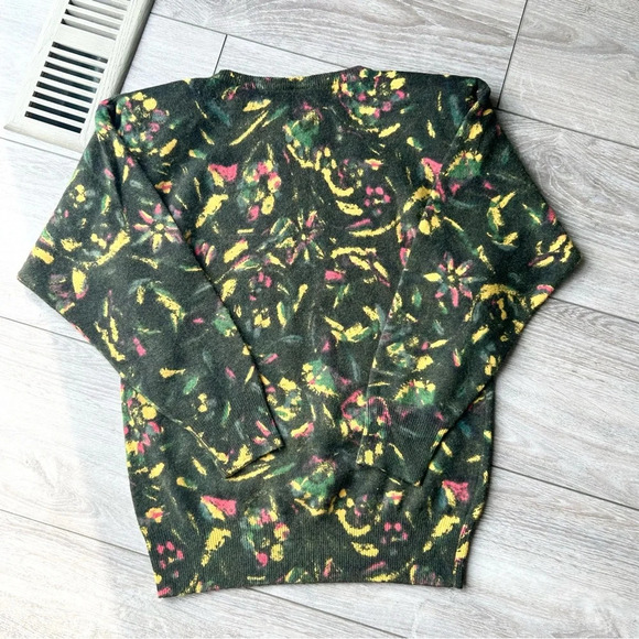 Vintage Alison H. 80s  Art Print Wool Angora Blend Sweater Made in Hong Kong - Picture 13 of 14